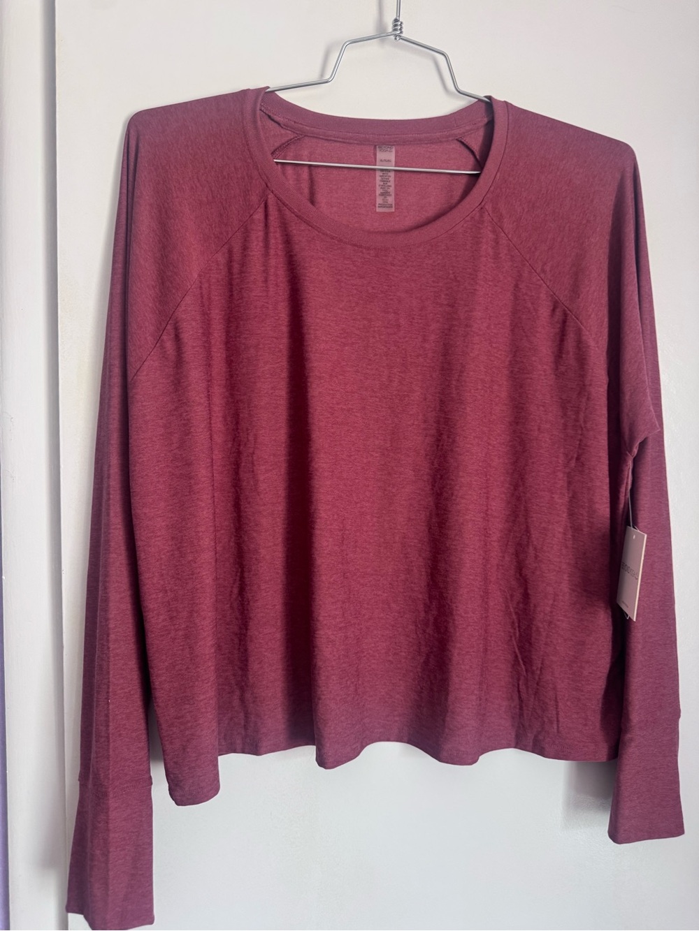 Beyond Yoga Heathered Mauve Rose Long Sleeve Raglan Top Size XL NWT